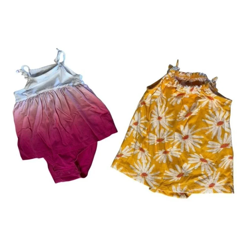 Carters Baby Girl Skirted Rompers Set of 2~Sz 18M~Yellow Floral/Pink Fade L15 02